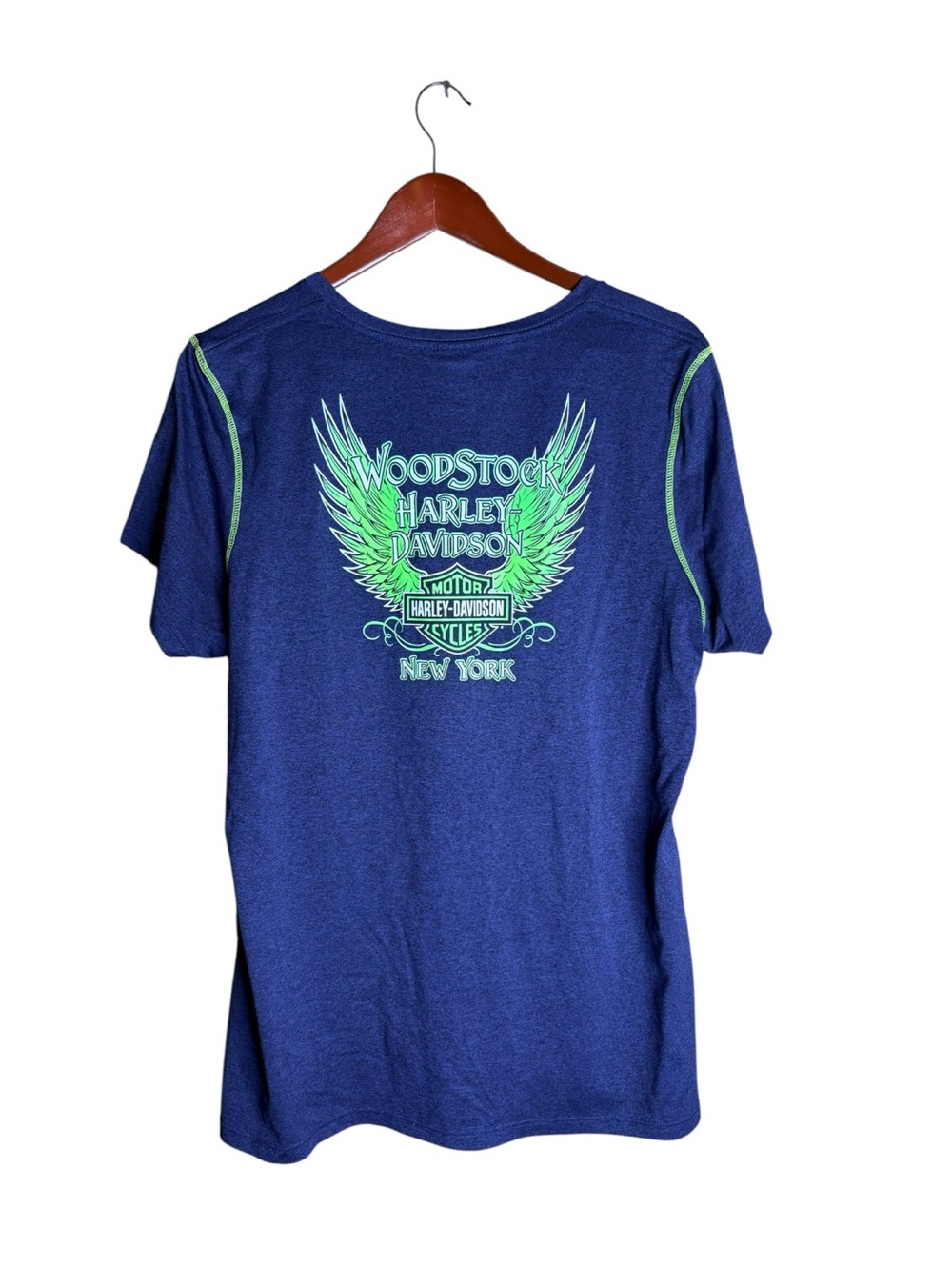 Woodstock New York Harley Davidson V-Neck Tee Women’s XXL Blue